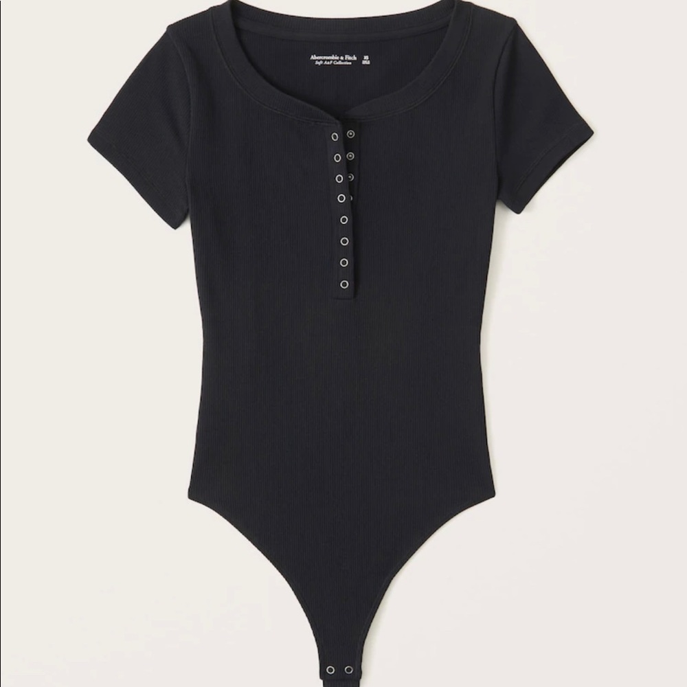 Black Ribbed Henley Bodysuit